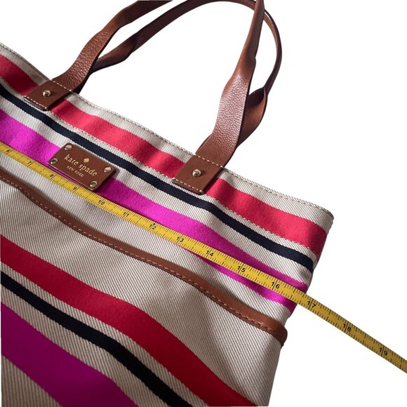 Kate Spade New York Oak Island Stripe Magazine Tote Pink Tan - Picture 4 of 11